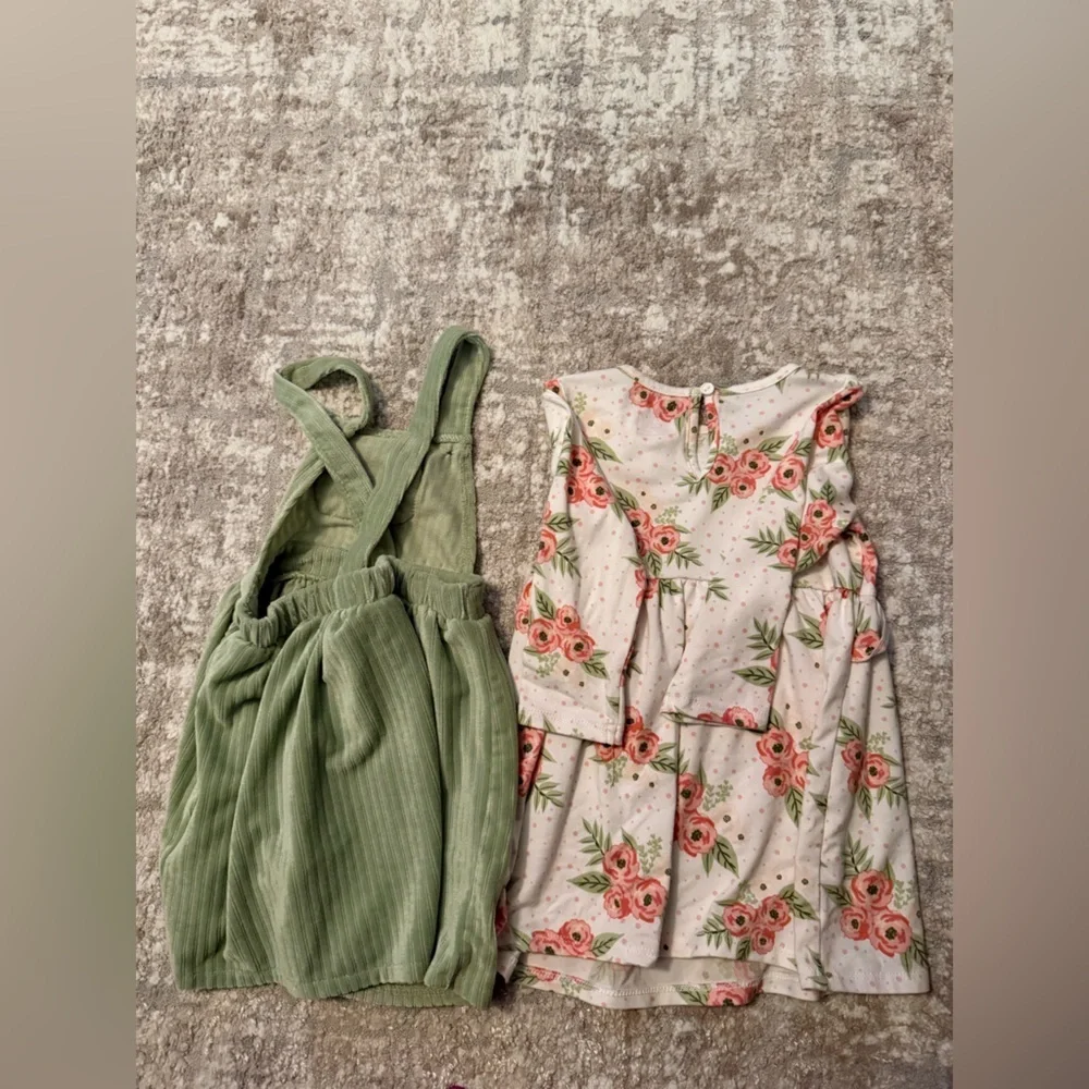 Just Lizzy Kids Floral Dress and Green Pinafore Set size 24M